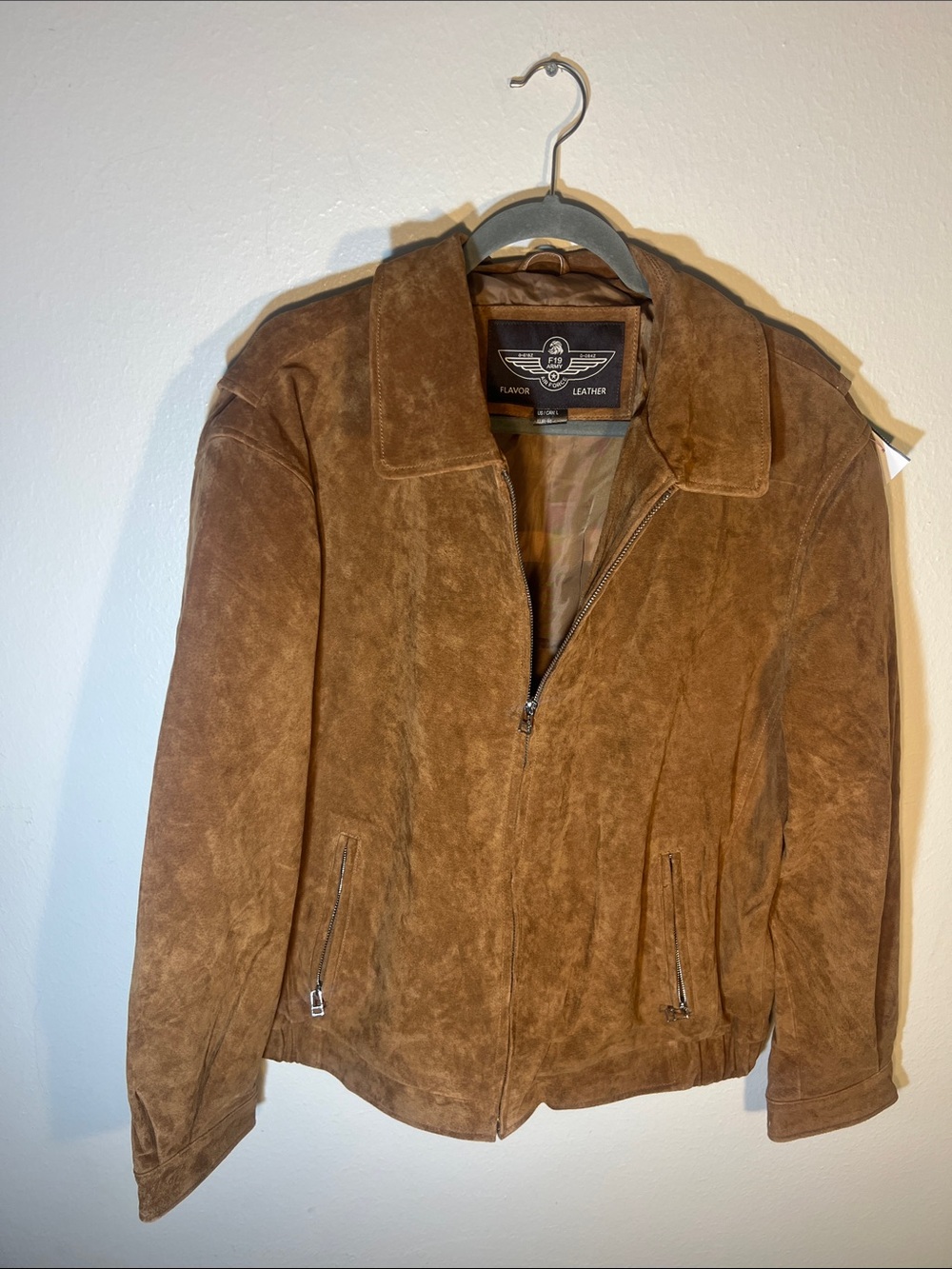 Flavor Leather Zip Grint Brown Surde Leather Bomber Air Force Jacket Large - Picture 10 of 10